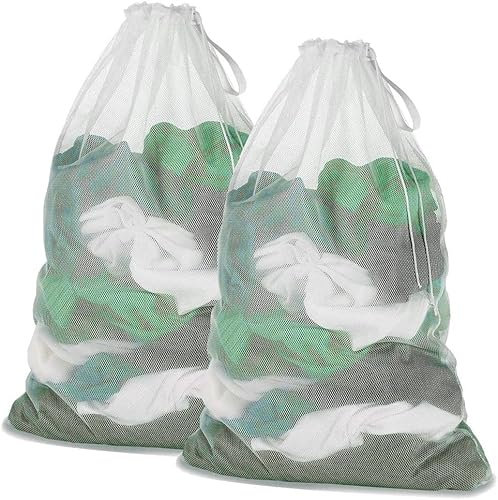 Meowoo Waschbeutel Wäschesack Groß für Waschmaschine Wäschenetz für BH,Dessous, Socken, Strumpfhosen, Strümpfe und Baby Kleidung 60 x 90 cm(2 pcs-Weiß)