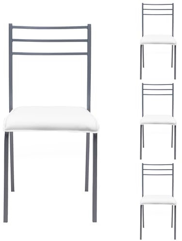 Homely - Pack de 4 sillas de Cocina Paris, Estructura de Metal en Color Gris, Asiento de PVC en Color Blanco, de 41x45x85 cm (Gris-Blanco)
