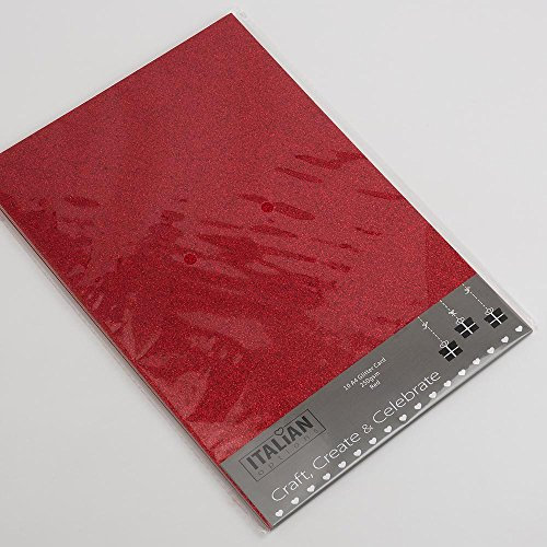 Italian Options 250 g/m² fusselfreies Glitzer-Karton-Bastelpapier, 10 Blatt, A4-Größe, Rot