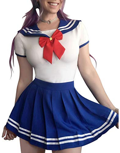 LittleForBig Damen Cosplay magische Baby-Body Rock-Set - Adult Baby Onesie windel Liebhaber (ABDL) schrittspielanzug Baby-Body Pyjamas snap klein sailorblue