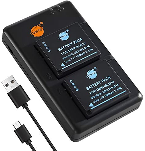 DSTE 2PCS DMW-BLG10 (1500mAh/7.4V) Battery Charger Set Compatible for Panasonic Lumix DC-LX100 II, DMC-GX85, DMC-LX100, DMC-TZ100, DMC-TZ101 as DMW-BLE9, DMW-BLE9PP, DMW-BLG10E, DMW-BLG10PP