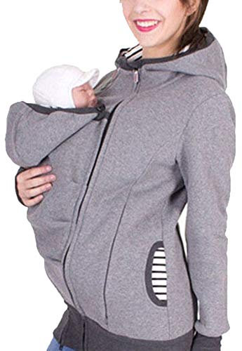 Zalock 3 in 1 Tragejacke Umstandsjacke für Mama und Baby Winter Freizeitjacke Babytrage Umstandsjacke Baumwolle K?nguru Softshell Umstandsmode Fleecejacke mit Kapuze