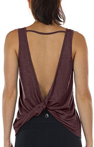 icyzone Damen Sport Tops Rückenfrei - Ärmellose Yoga Gym Oberteil Shirt Fitness Tank Top (M, Burgundy)