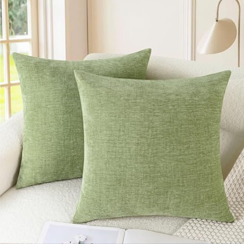 CaliTime Kissenbezüge, gemütlich, für Couch, Sofa, Heimdekoration, einfarbig, weiches Chenille, 40 cm x 40 cm, Salbei, 2 Stück