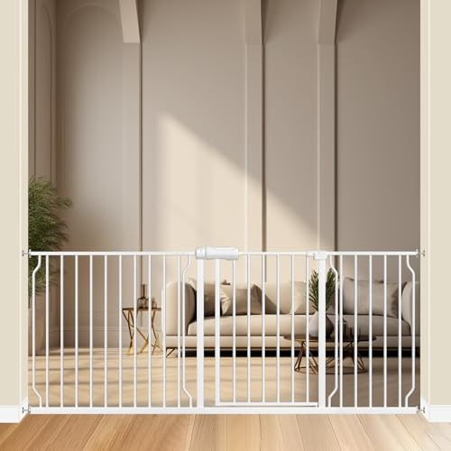 ALLAIBB Puerta de seguridad de metal blanco extra ancha con pasador para escaleras, puertas, cocina y sala de estar 57.5-81.1, Blanco, 71.65-76.38/182-194cm