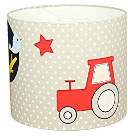 Stoff Lampenschirm KinderzimmerTRAKTOR &Co. in Grau - Ø35cm, Lampe mit Namen
