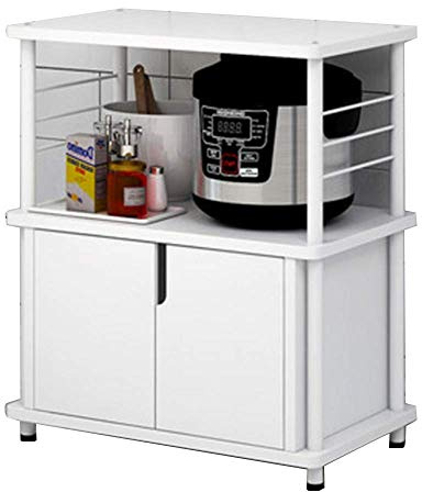 GJSN Kitchen Shelf Organizer Rack,Kitchen Wheel Storage Rack, Microwave Oven Rack, Multi-Function Floor Storage Rack, White,Warm White