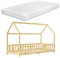 [en.casa] Kinderbett Sisimiut mit Matratze 90 x 200 cm Hausbett mit Rausfallschutz Holzbett für Kinder Bodenbett Lattenrost Kiefernholz Holzfarben