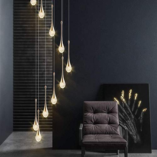 WZH LED Lustre escalier Moderne Goutte d'eau Pendentif éclairage pour Villa Duplex escalier Longue Suspension Lampe
