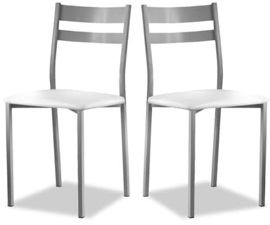 ASTIMESA Dos Sillas de Cocina Aluminio Asiento Blanco con Respaldo Franjas