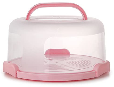 Porta torta in plastica con manico da 10 pollici Supporto per torta con coperchio rosa contenitore per torta da 10 pollici per torta rotonda per il trasporto