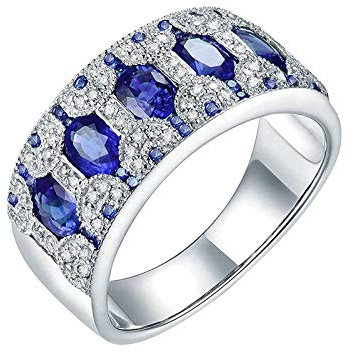 Beydodo Ehering Gold 585 Bandring mit Saphir 1.58ct, Verlobungsring Damen Ring Gold Diamant Echt Schmuck Große 58 (18.5)