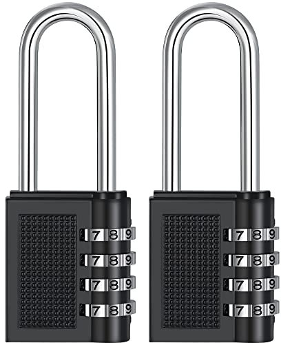 ZHEGE Combination Padlock Outdoor, 2.6in Long Shackle Padlocks with Code for Fence, Gate, Shed, Chains, Storage Box, Containers, Large Combination Lock for Gym Lockers, 4 Digit (2 Pack, Black)