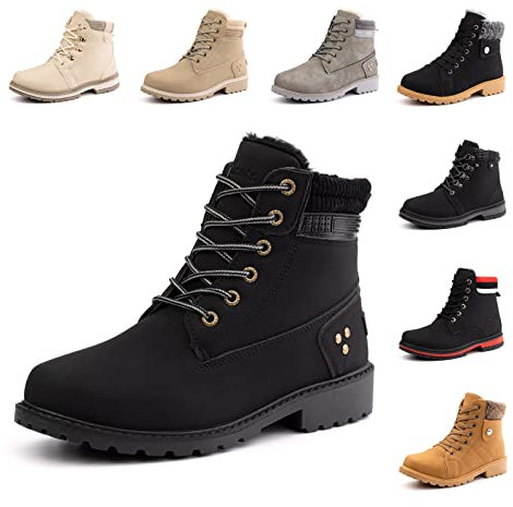 Stivali Donna Invernali Scarpe da Neve Scarponcini Donna Stringati Stivaletti Invernali Snow Boots Stivali da Neve Caviglia Boots Outdoor Neri 38 EU