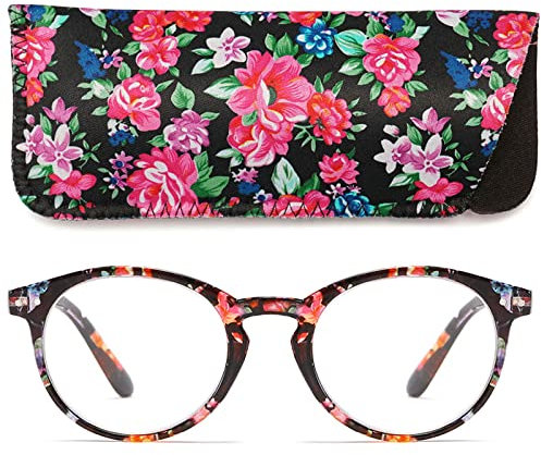 MAGIMODAC Damen Computer Lesebrille Blaulichfilter Leicht Rund Oval Lesebrillen Computerbrille mit Sehstärke Lesehilfe Sehhilfe(Floral, 2.00)