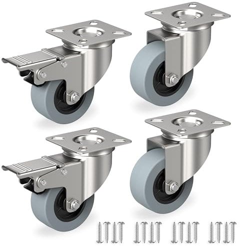 RAVN HAMAN 4er Set Möbelrollen 50 mm - Schwerlastrollen mit Bremse bis 35 kg pro Rad - Transportrollen für innen und außen - Lenkrollen für viele Bodenarten - Räder für Palettenmöbel