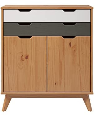 Inter-Furn Kommode, Kiefernholz, Kiefer Massiv-Honig/Grau/Weiß, 80 x 90 x 40 cm 2044033B9