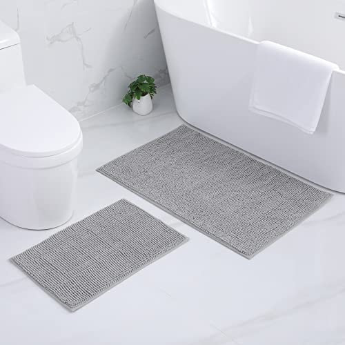 Homaxy Chenille Badezimmerteppich Set 2 teilig rutschfeste Badematte Set Weich Saugfähige Badteppich Set Waschbar Badvorleger - 40x60 cm+60x90 cm, Hellgrau
