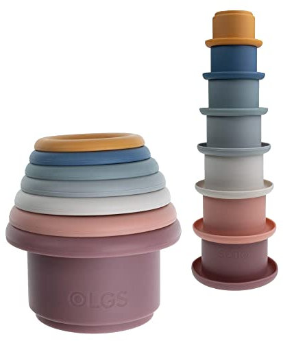 OLGS Silikon Stapelbecher Spielzeug für Kinder | Baby Stapelturm 7 Teile zum Bauen Covered | Lernspielzeug Badespielzeug | Stapelspielzeug Motorikspielzeug für Junge Mädchen, Frühförderung ab 6 Monate