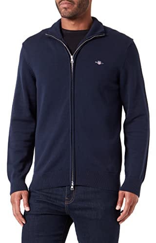 Gant Herren Casual Cotton Zip Cardigan BAUMWOLLSTRICKJACKE MIT REIßVERSCHLUSS, Evening Blue, M