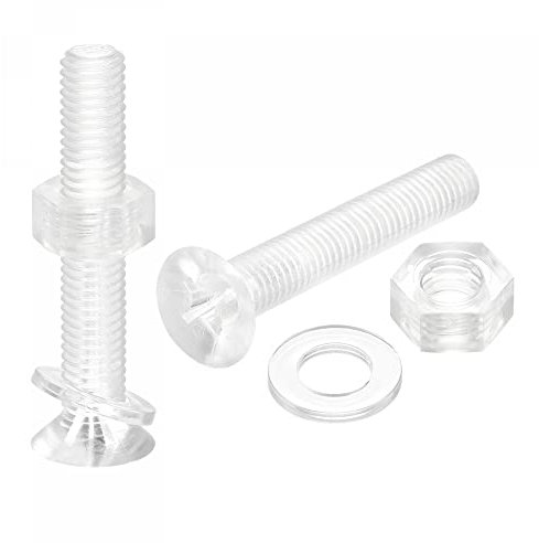 sourcing map M8 x 50mm viti a macchina in plastica Phillips con dadi e rondelle piatte, bulloni a testa piatta per PC, trasparenti, 20 set