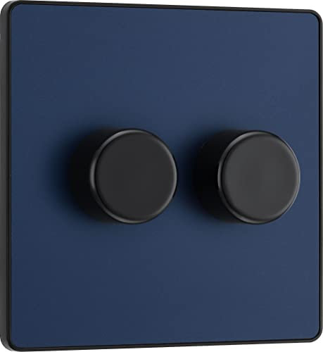 BG Electrical - Interruptor de atenuación inteligente de doble pared, 2 vías, placa frontal sin tornillos, Evolve, azul mate, 200 W, PCDDB82B