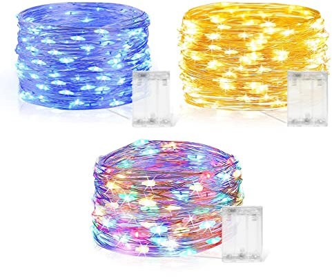 Lichterkette Innen Batterie, LED Lichterkette Batterie, 3 x 60CM Micro LED Lichterkette Batterie für Party, Garten, Weihnachten, Halloween, Hochzeit, Beleuchtung Deko (Warmweiß+Blau+Bunt)