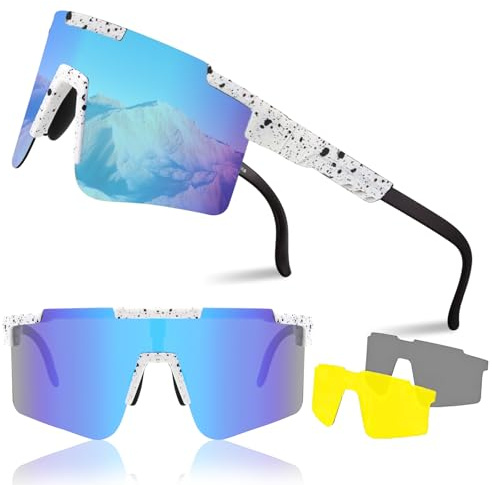 1X Schnelle Brille,Fahrradbrille,Rave Sonnenbrille Herren Damen mit Verstellbarem Bügel,Sportbrille Rennrad Brille Herren,Polarisierte UV400 Schutzbrille Radsportbrille zum Laufen Glof Ski im Freie