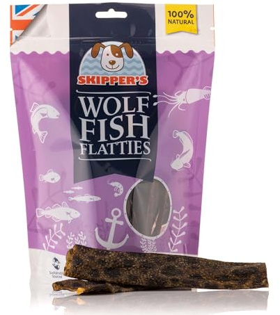 SKIPPER'S Wolf Fish Skin Flatties Short 70g Dog Treats Air Dried | Grain free fish skin chew, air dried natural treat, high protein with omega 3 and 6 oils, long lasting dental chew