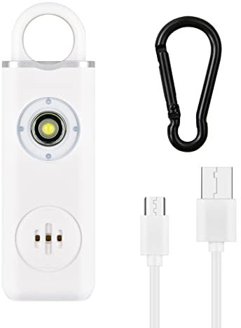 Jinlaili Taschenalarm Schlüsselanhänger, 130dB Notfall Persönlicher Alarm, Selbstverteidigung Alarm mit LED Lampe, Wiederaufladbar Persönlicher Selbstverteidigung Alarm für Frauen, Männer(Weiß)