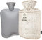 Qomfor Wärmflasche mit weichem Bezug - 2L Wärmeflasche mit Kängurutasche Auslaufsicher - Bettflasche für Erwachsene und Kinder, ideal für Schmerzlinderung - Flauschigem Kuschelbezug (Dunkelbraun)