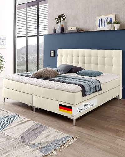 WELCON Boxspringbett | Hotelbett Rockstar 180x200 cm H2, H3, H4 und H5 (H3 bis 85 kg / H4 bis 110 kg, beige)