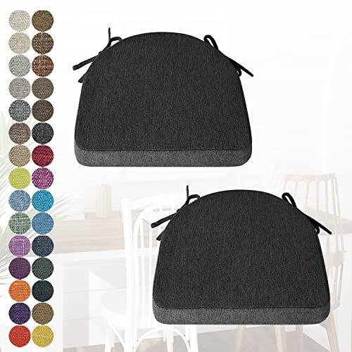 PHUSTJKL 2er Set Stuhlkissen Halbrund Stuhlauflage mit Bändern für Esszimmer, Waschbare rutschfest Sitzkissen mit Reißverschluss für Indoor Zuhause Büro Küche (40x38x38x3cm Schwarz)