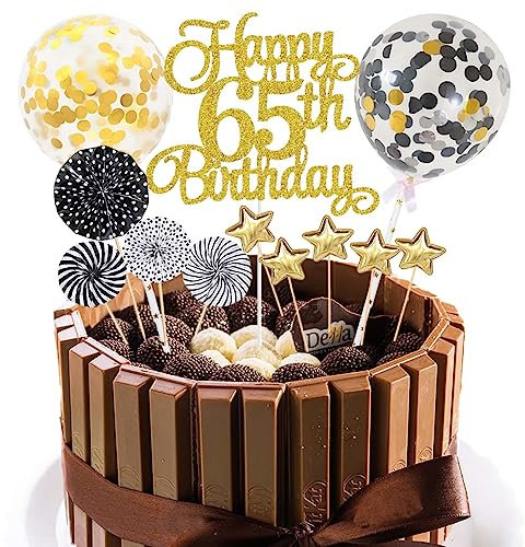Tortendeko 65 Geburtstag Schwarz Gold Kuchen Topper Cake Topper 65 Kuchendeko Geburtstag Happy 65 Birthday Kuchen Deko 65 Geburtstag Männer Tortendeko 65 Geburtstag Frau 65. Geburtstag Kuchen Deko