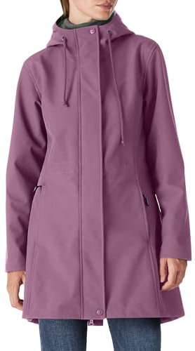 Damen Regenjacke Lange Softshelljacke mit Kapuze Frauen Übergangsjacke Regenmantel Gefütterte Funktionsjacke Wasserdichte Windbreaker Wanderjacke Atmungsaktive Outdoorjacke Rosa-Lila M