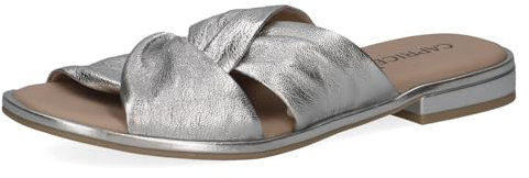 CAPRICE Damen Pantoletten aus Leder Bequem, Silber (Silver Metal.), 38 EU