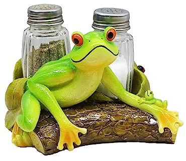 Dekoratives Baumfrosch Glas Salz- und Pfefferstreuer Set mit Ständer Realistische Harz Mutter und Baby Baum Frosch Figuren Desktop Dekoration Geschenk