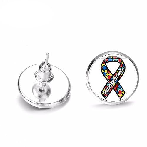 Earrings Colorful Jigsaw Puzzle Pieces Take Care of Autism Symbol Pattern Glass Gem Mini Ear Studs Jewelry