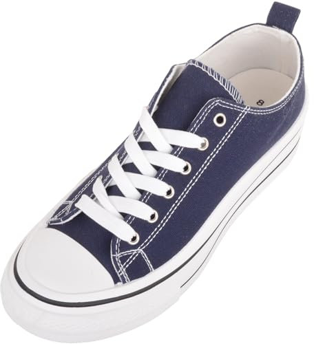 Womens Lace Up Casual Lesiure Canvas Trainers Sneakers Pumps with Chunky Platform Sole - Navy - UK 6 / EU 39