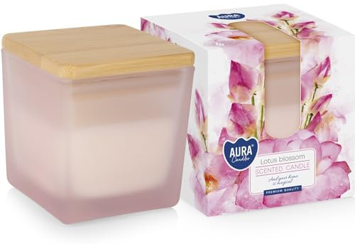 Moderne Duftkerze Glas mit Deckel dreifarbig AURA 26H LOTOS-Blüte