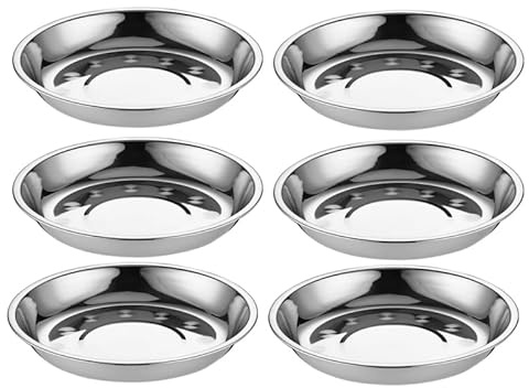PACKOVE 6 stycken rostfria tallrikar rund snackstallrik i rostfritt stål mattallrik metall campingtallrik för hus restaurang (diameter 14–15 cm)