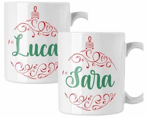 Coppia di tazze Natale Tazza Natalizia PERSONALIZZABILE con nome Palline natalizie Merry Christmas Mug 11 Oz Idea Regalo
