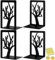 Qualsen 2 Paire Serre Livre, Serre Livres en Métal, Serre-Livres Noirs, Serre Livre en Forme ，Serre-Livres Décoratifs D'chat sur Un Arbre pour Bureau, Librairie et Bibliothèque,Retour à L'école