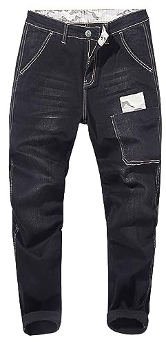Herren Lässige Stretch mit sportlicher Männer Casual Lose Hip Hop Denim Arbeits Hosen Jeans Mit Cargo Taschen Streetwear Hip Hop Cargo Joggers Hosen Für männer Denim Männer Jeans Hosen (Black, 44)