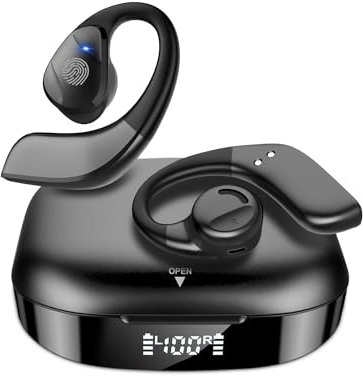 Golvery Bluetooth 5.3 True Wireless Earbuds w/DSP Noise Cancelling Mic, Open Ear Stereo Sports Headphones w/ 800mAh LCD Display Charging Base, HiFi Deep Bass, Compatible with TV Phone Android
