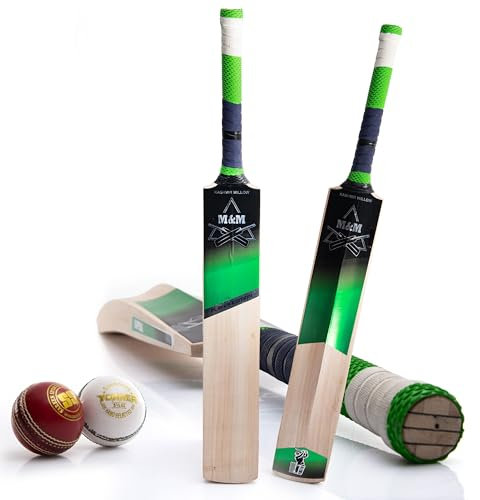 Cricket Schläger - Kaschmirweide Klasse 3 für optimale Leistung M&M + 2 Bälle