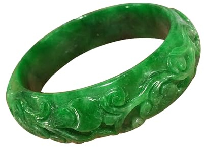 XAoSCd Echter Natürlicher Jade-Smaragd, Handgefertigt, Geschnitztes Blumenmuster – Grüner Jade-Armreif Für Damen (54 Mm, 52 Mm)