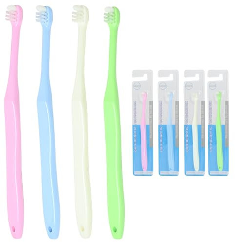 4 PCS Orthodontic Toothbrushes Small Head Wisdom Toothbrush for Inbetween Back Teeth Braces Extra Clean Medium Soft Detail Cleaning for Adults Sensitive Irritated Gums Gently removes Plaque