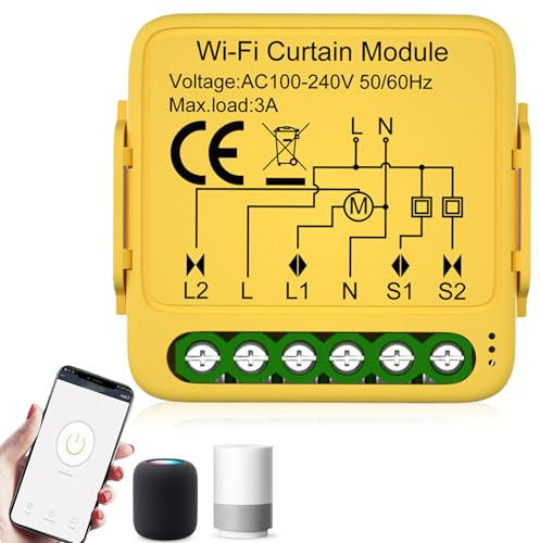 Molbory Módulo de interruptor de persiana inalámbrica, módulo inteligente de 2,4 GHz WiFi, control por aplicación, control inteligente de persiana, módulo inteligente para persianas enrollables