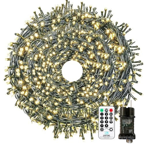 LED Lichterkette Außen Strombetrieben, 60M 600 LED Lichterkette Weihnachtsbaum 8 Modi mit Fernbedienung Timer Merkfunktion, IP65 Wasserdicht für Innen Außen Weihnachten Party Hochzeit, Warmweiß